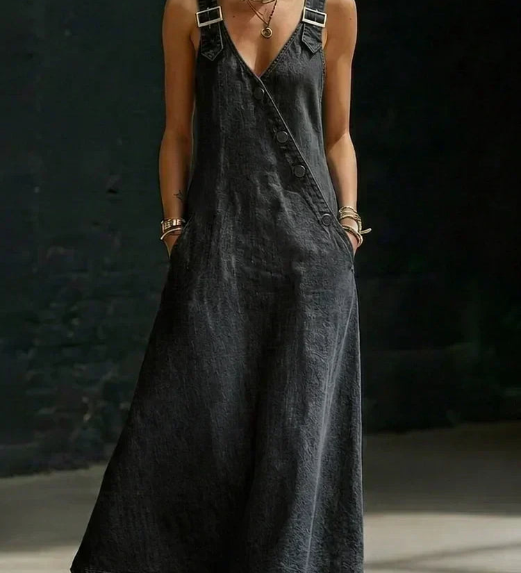 Niamh | Langes Denim-Kleid mit Knopfleiste