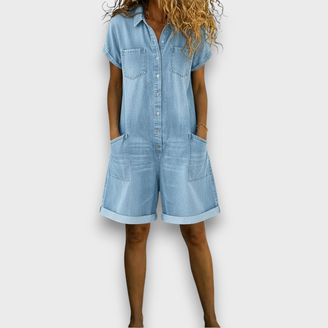 Georgina | Vintage Baumwoll-Denim-Look Kurzer Jumpsuit