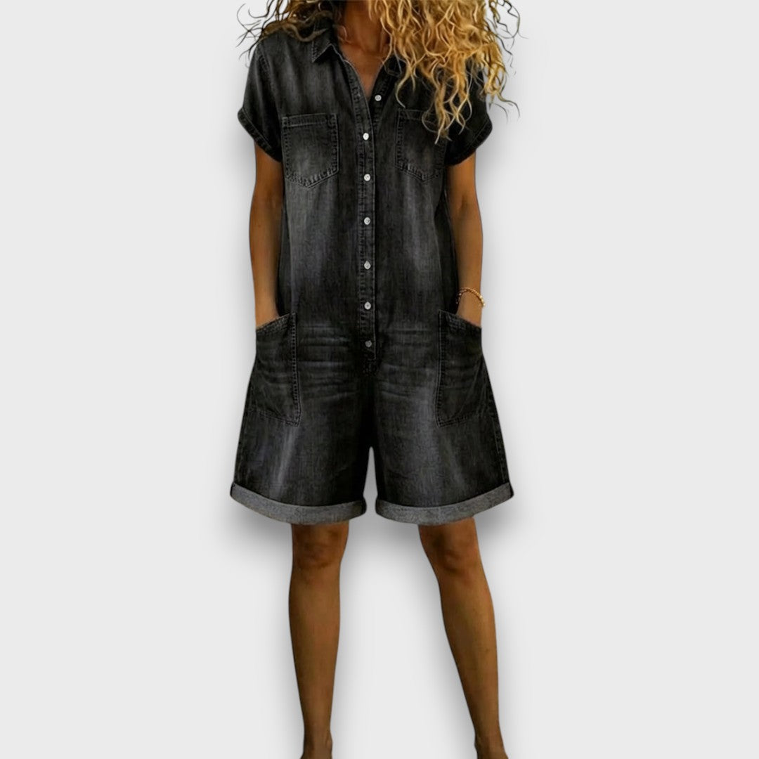 Georgina | Vintage Baumwoll-Denim-Look Kurzer Jumpsuit