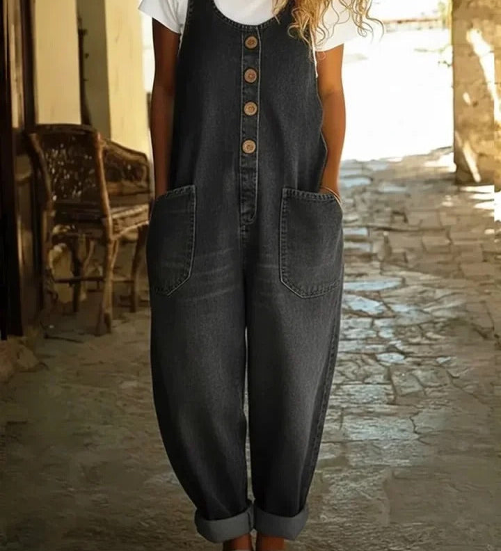 Zoe | Vintage-Wash Denim-Jumpsuit