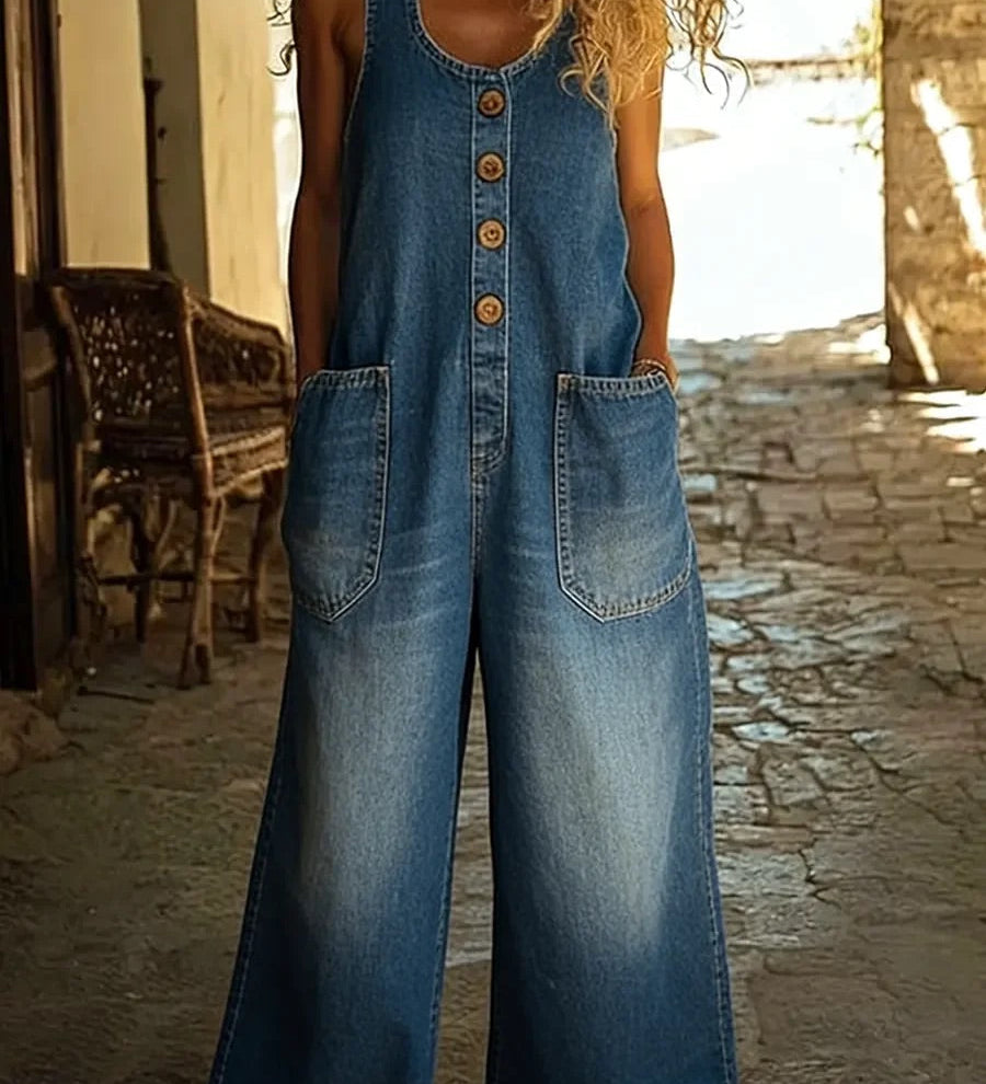 Zoe | Vintage-Wash Denim-Jumpsuit