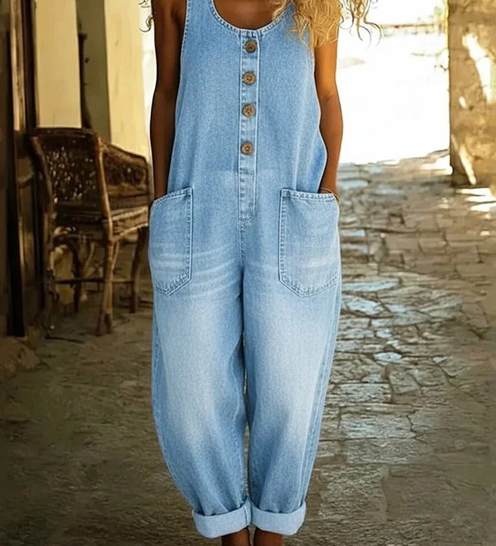 Zoe | Vintage-Wash Denim-Jumpsuit